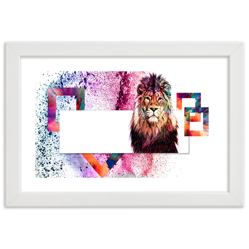 Picture in white frame, Lion with colourful mane