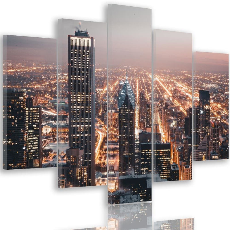Five piece picture canvas print, Skyscrapers at night