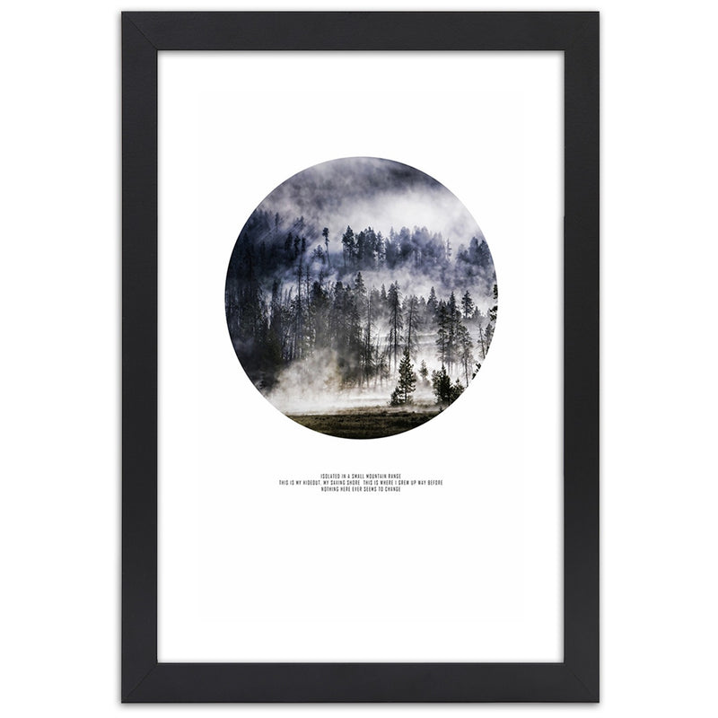 Picture in black frame, Forest in mist