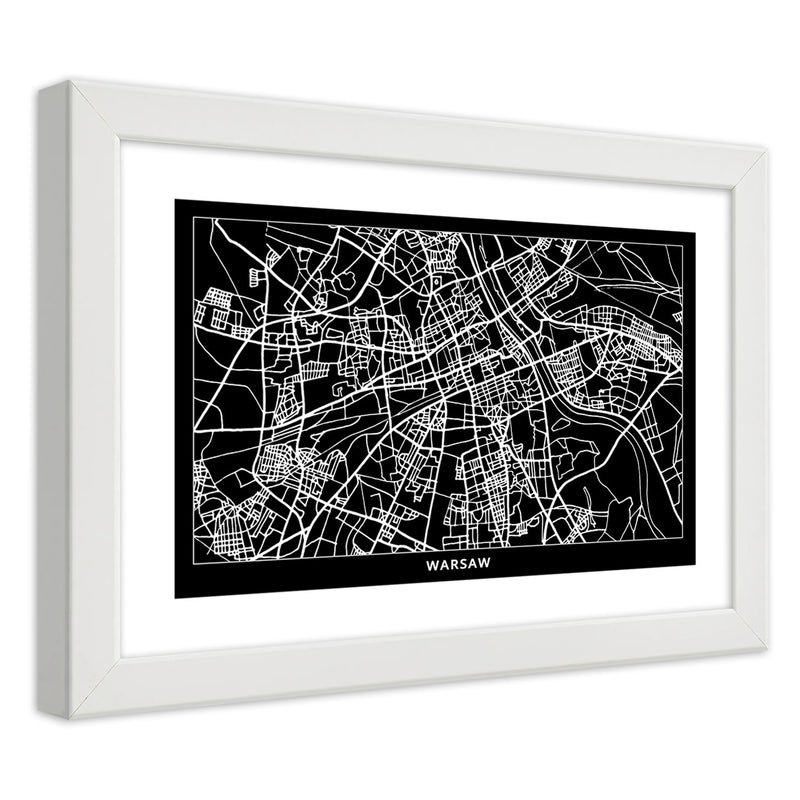 Picture in white frame, City plan warsaw