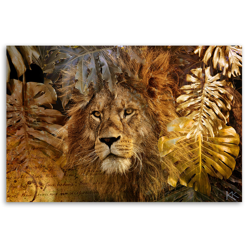 Canvas print, Lion and gold leaf