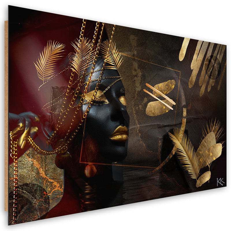 Panel decorativo estampado, Mujer Africana Dorada Abstracta