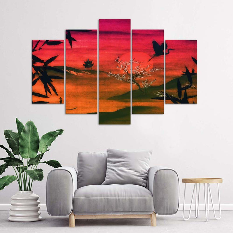 Five piece picture canvas print, Japan bathed in sunlight