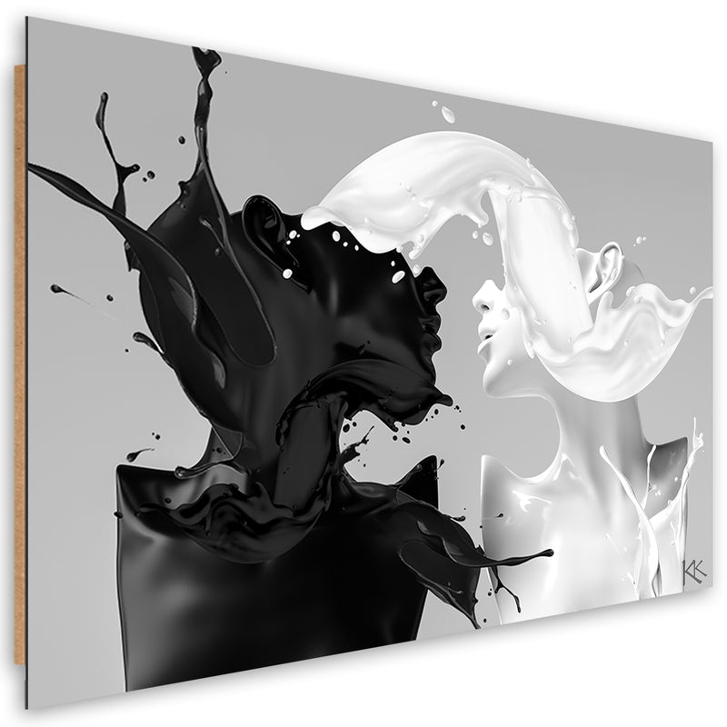 Impresión de panel decorativo, amor de pareja en blanco y negro de café y leche