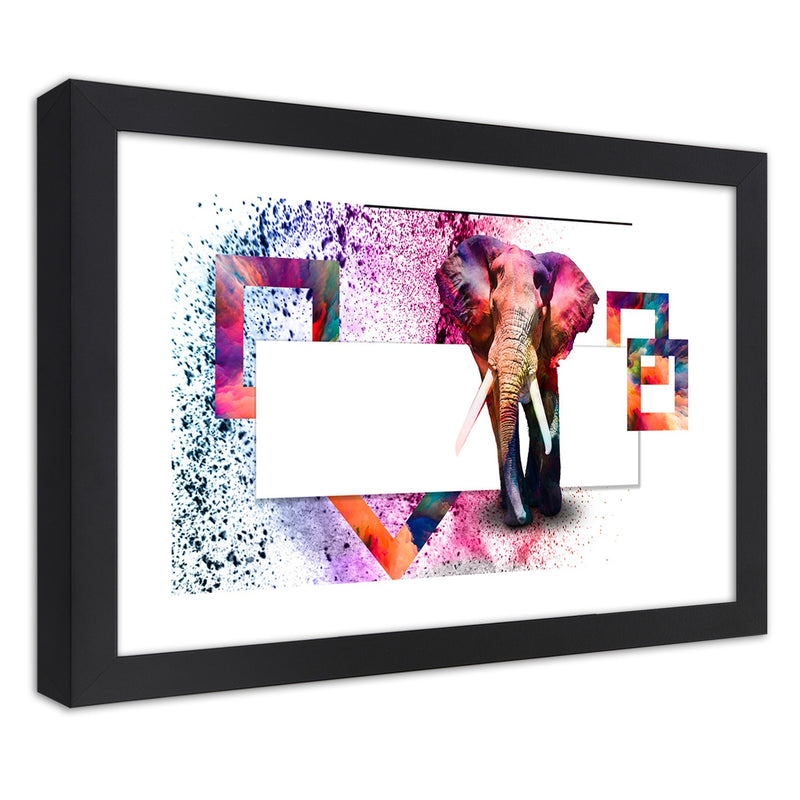 Picture in black frame, Colourful elephant