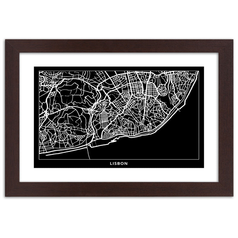 Picture in brown frame, City plan lisbon