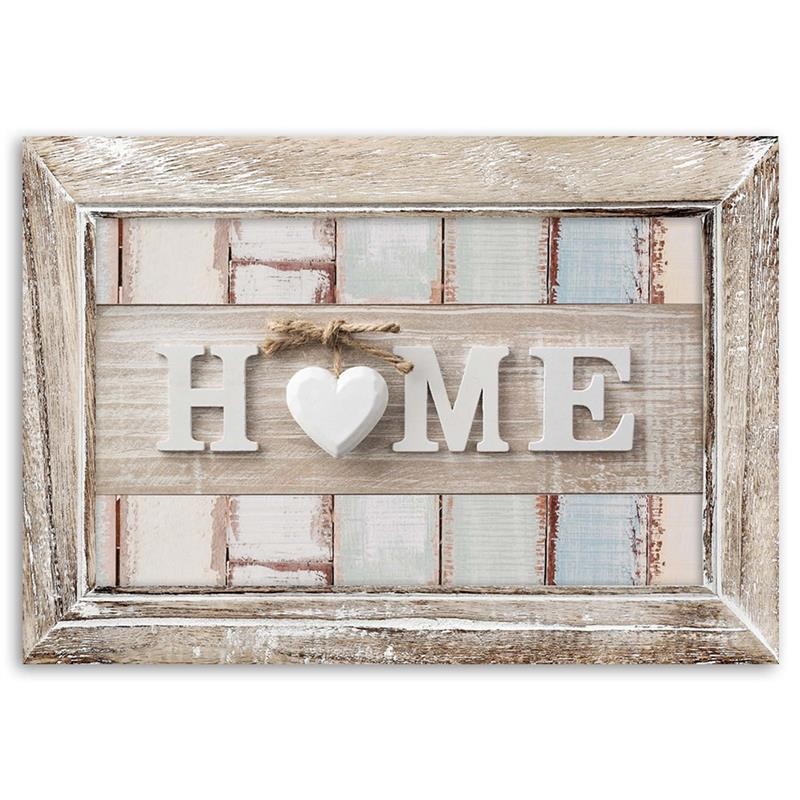 Canvas print, Home inscription with heart in vintage style frame