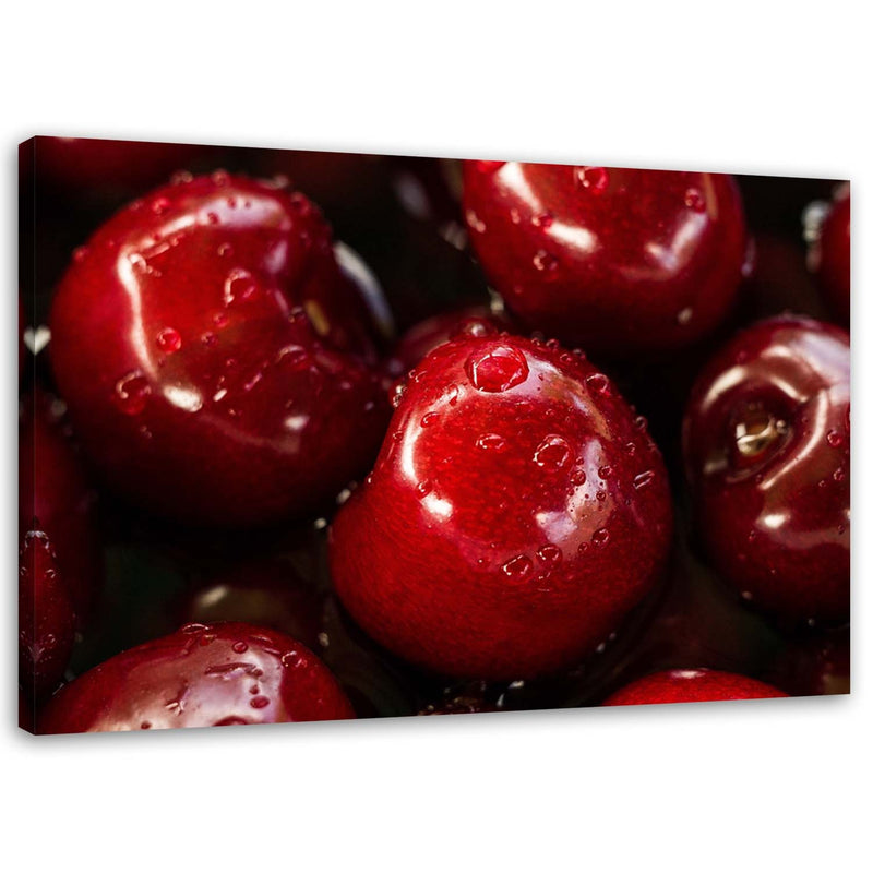 Canvas print, Cherries in drops of water