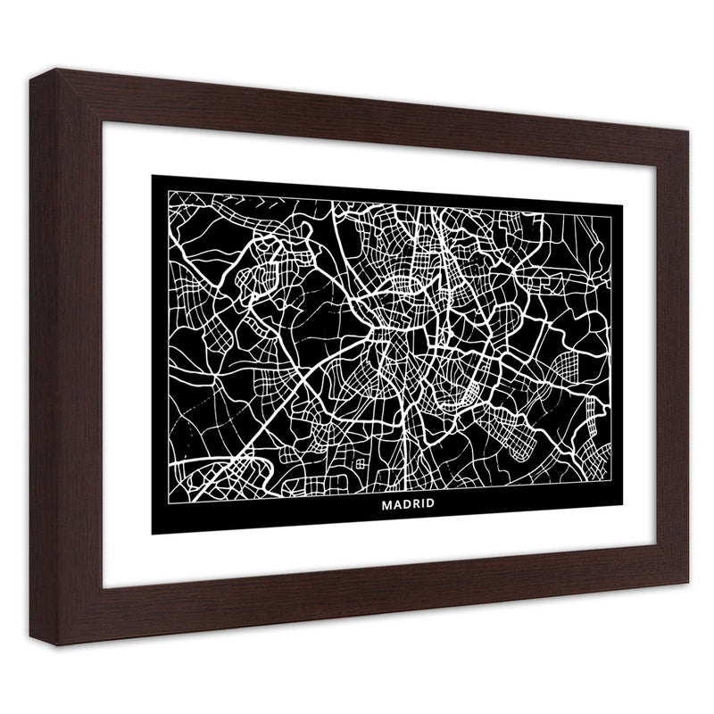 Cuadro en marco marrón, Plano de la ciudad de madrid