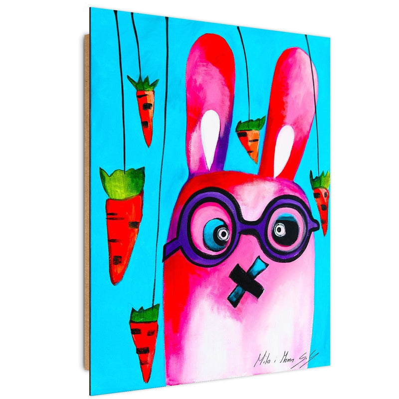 Deco panel print, Pink bunny with glasses