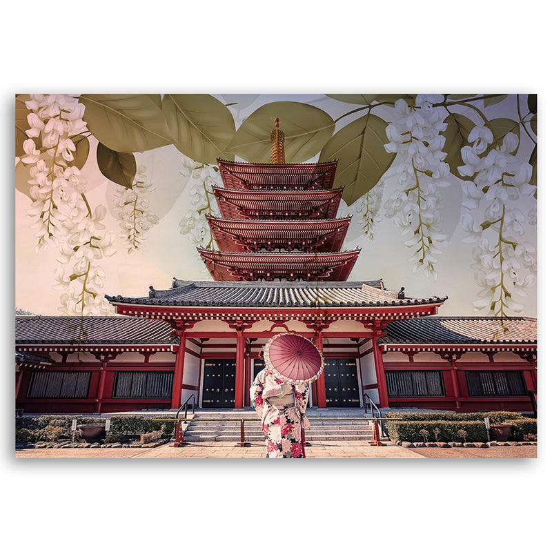 Deco panel print, Japanese Geisha and temple