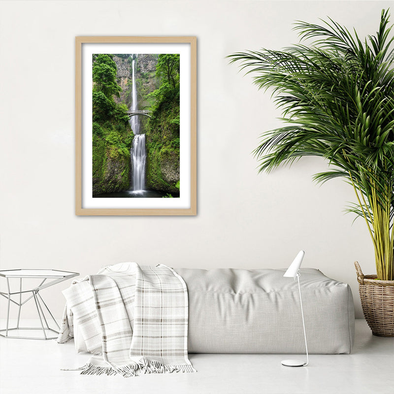 Picture in natural frame, Bridge over a waterfall