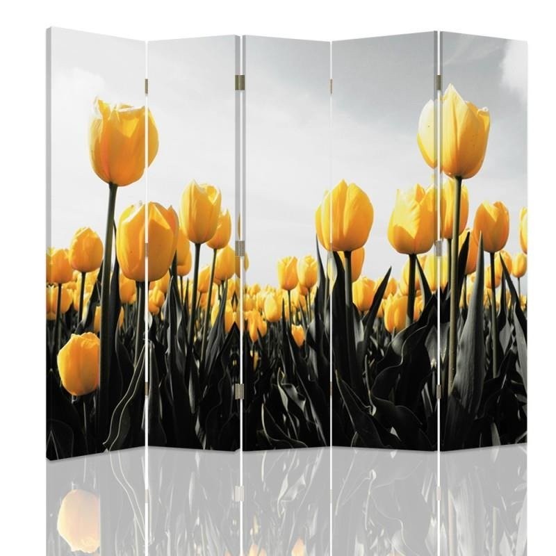 Room divider Double-sided, A meadow of yellow tulips