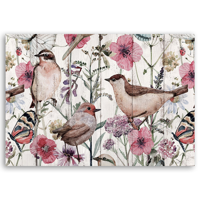 Deco panel print, Birds and butterflies in a meadow