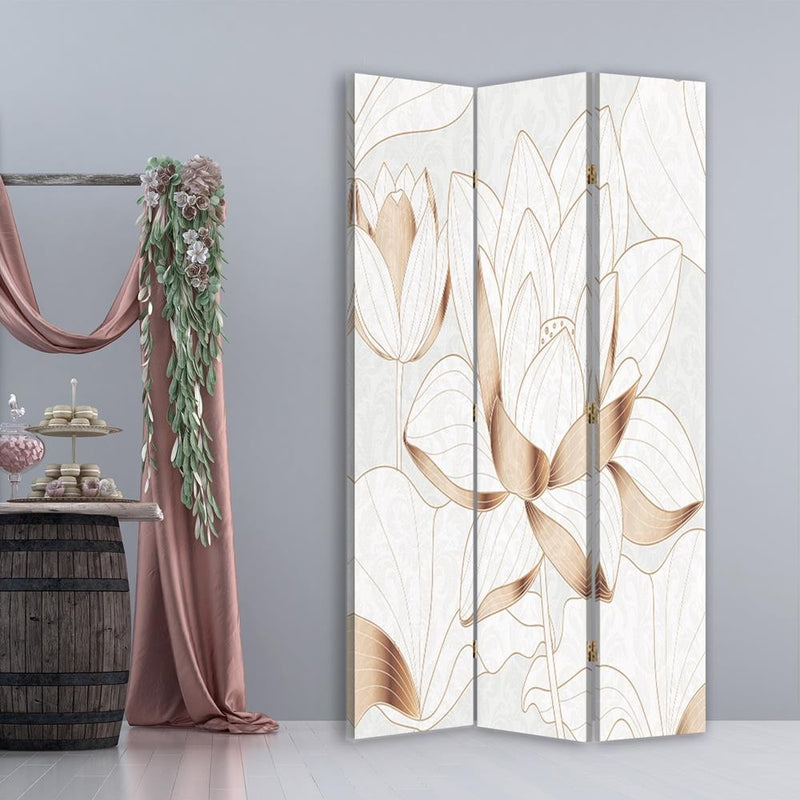 Room divider Double-sided rotatable, Lotus flower in beige
