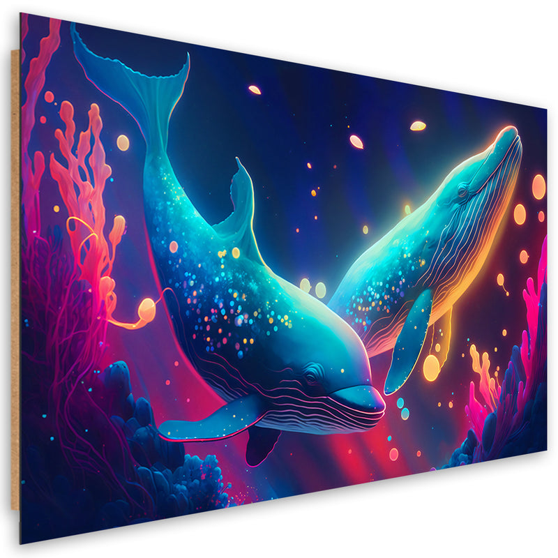 Deco panel print, Neon whales underwater