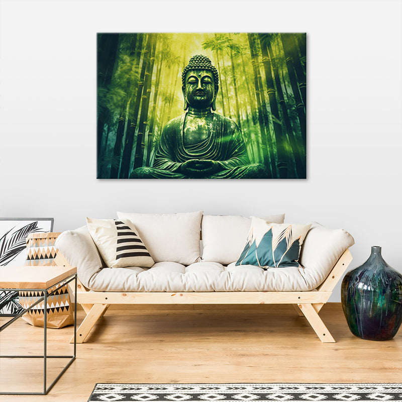 Canvas print, Buddha and Zen bamboos