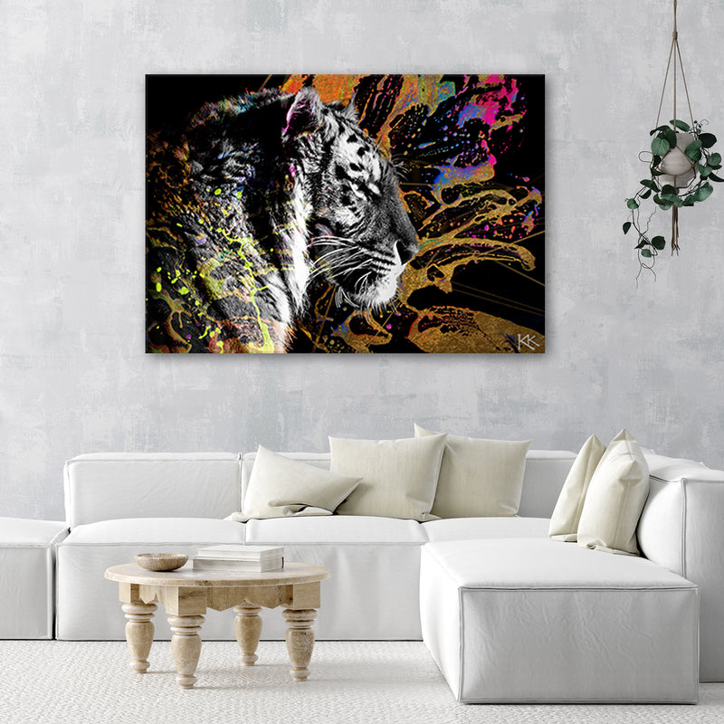 Canvas print, Tiger on colourful background