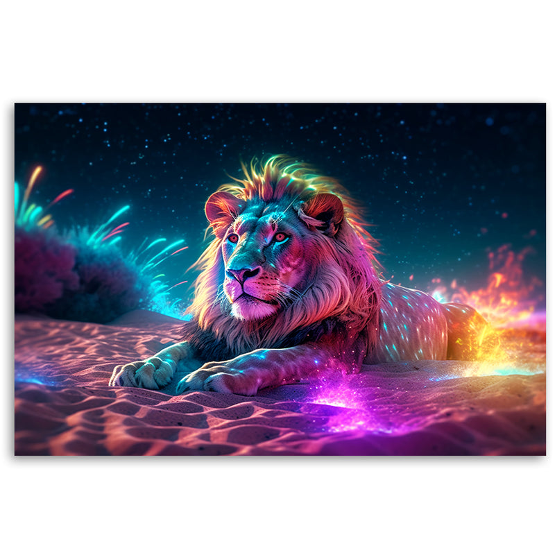 Impresión de panel decorativo, Abstracción de la naturaleza del león de neón