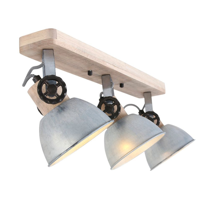 Spotlight Gearwood metal light wood E27 3 lamps