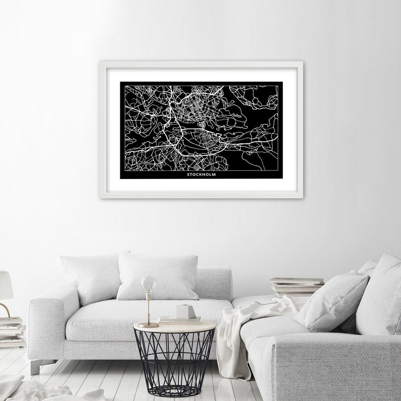 Picture in white frame, City plan stockholm