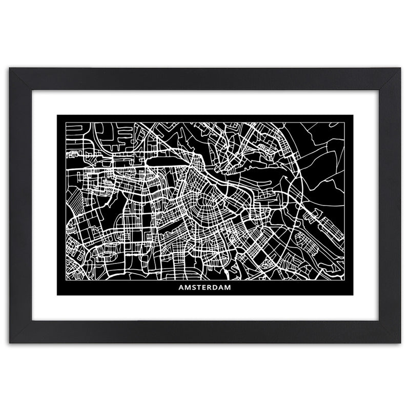 Imagen en marco negro, plano de la ciudad de Ámsterdam