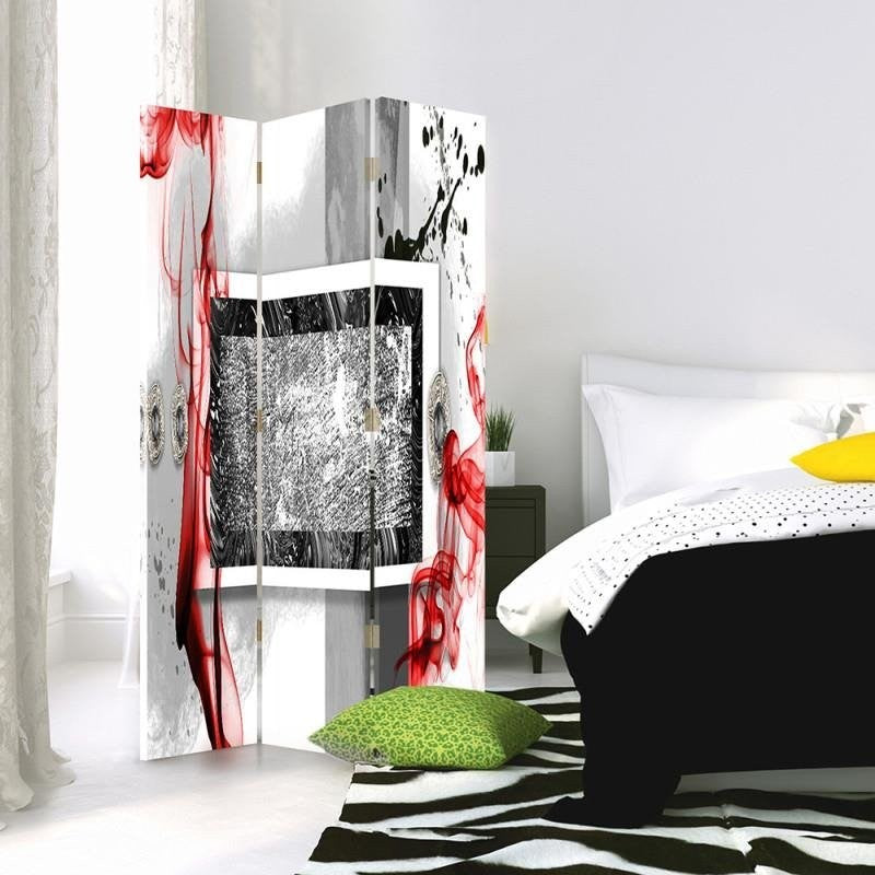 Room divider Double-sided rotatable, Red and grey greyscale artwork
