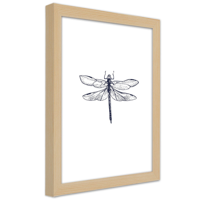 Picture in natural frame, Dragonfly drawn