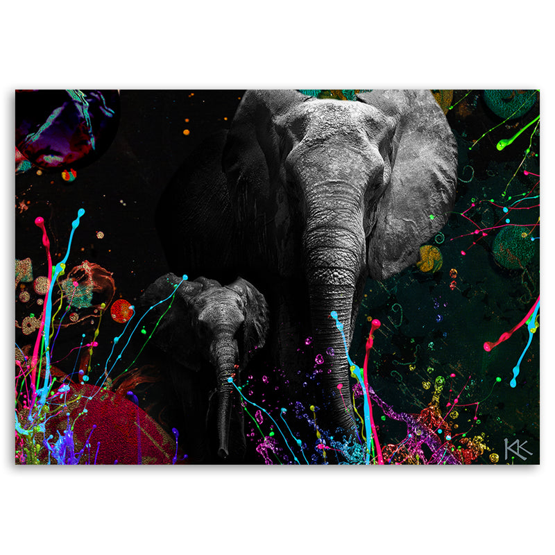 Cuadro decorativo con estampado de elefante sobre fondo de colores