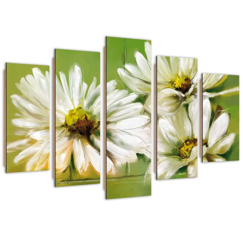 Five piece picture deco panel, White flowers
