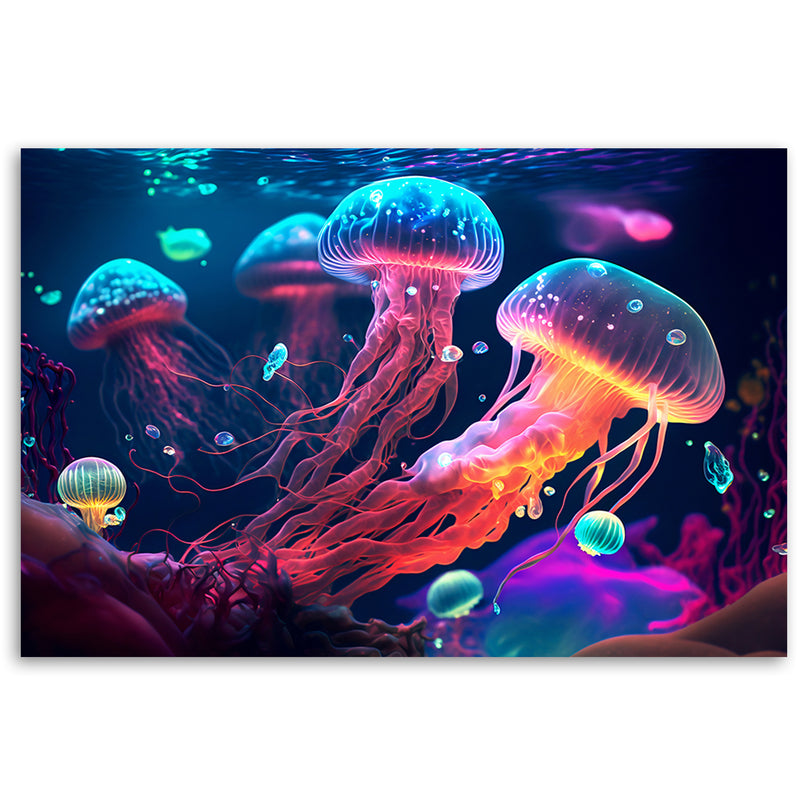 Panel decorativo estampado, Medusas marinas de neón