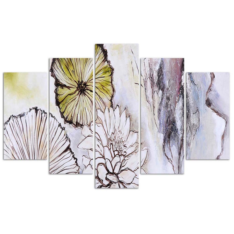 Panel decorativo con cuadros de cinco piezas, Flores
