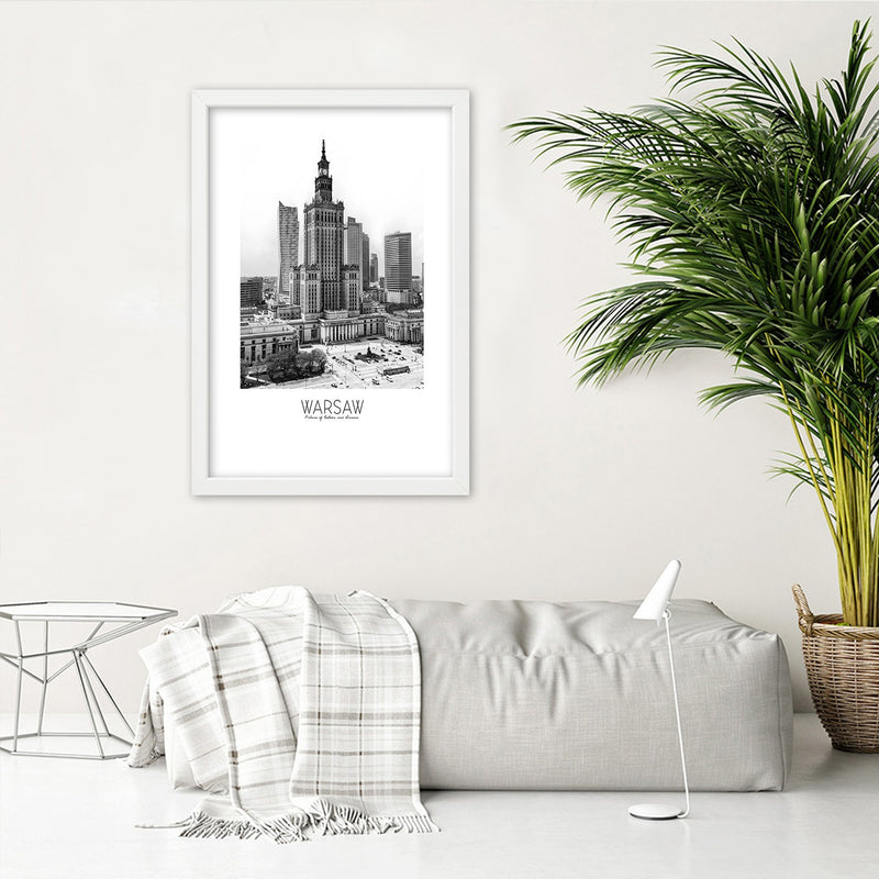 Picture in white frame, Palace of culture in warsaw