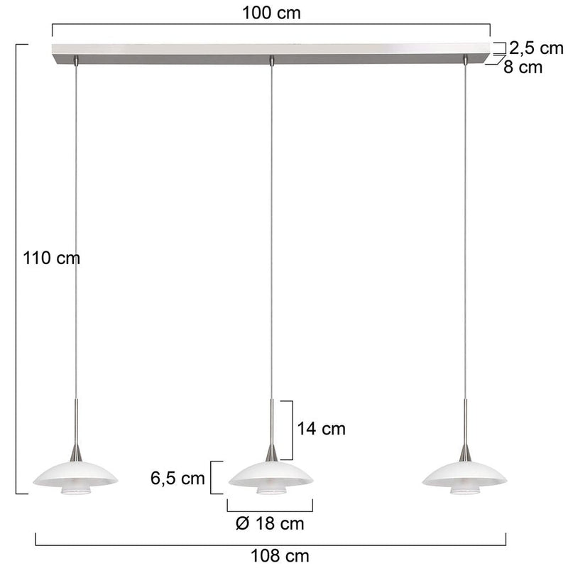 Pendant Tall glass steel G9 3 lamps