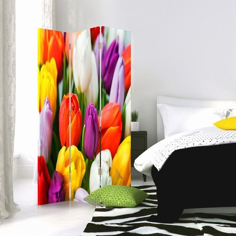 Room divider Double-sided rotatable, Coloured tulips