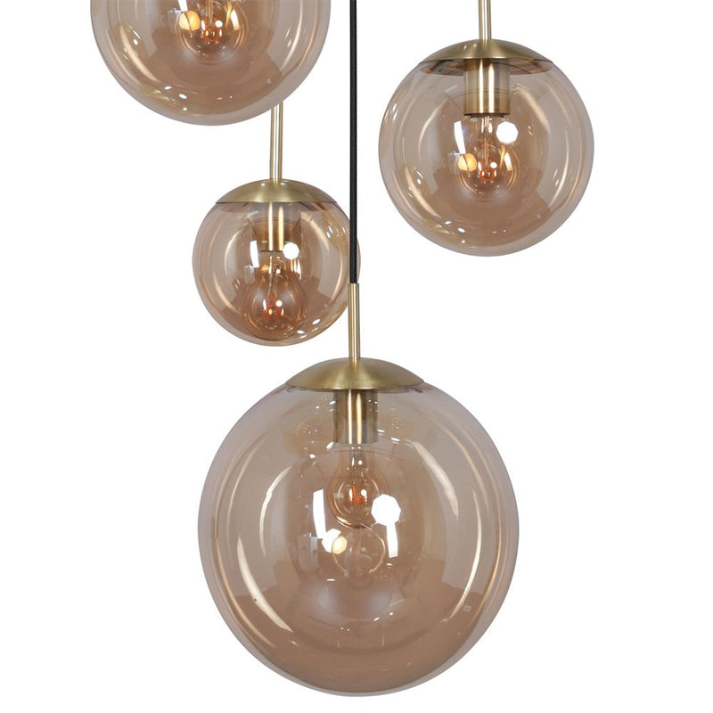 Pendant Bollique glass amber E27 5 lamps