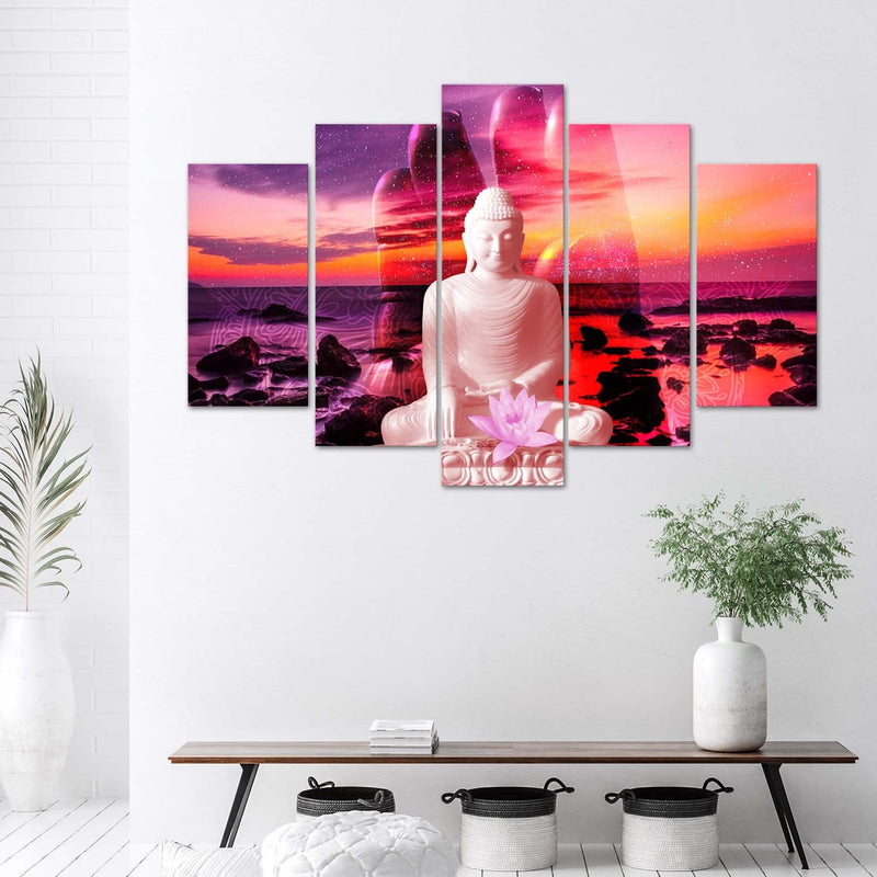Five piece picture canvas print, Buddha in front of the ocean