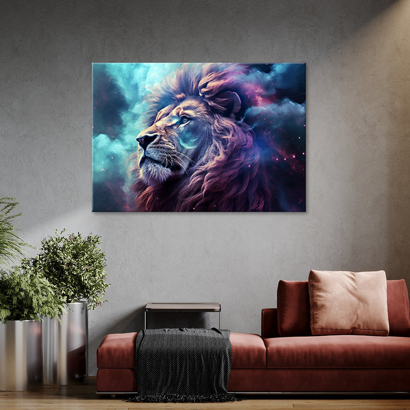 Deco panel print, Lion Abstraction Blue