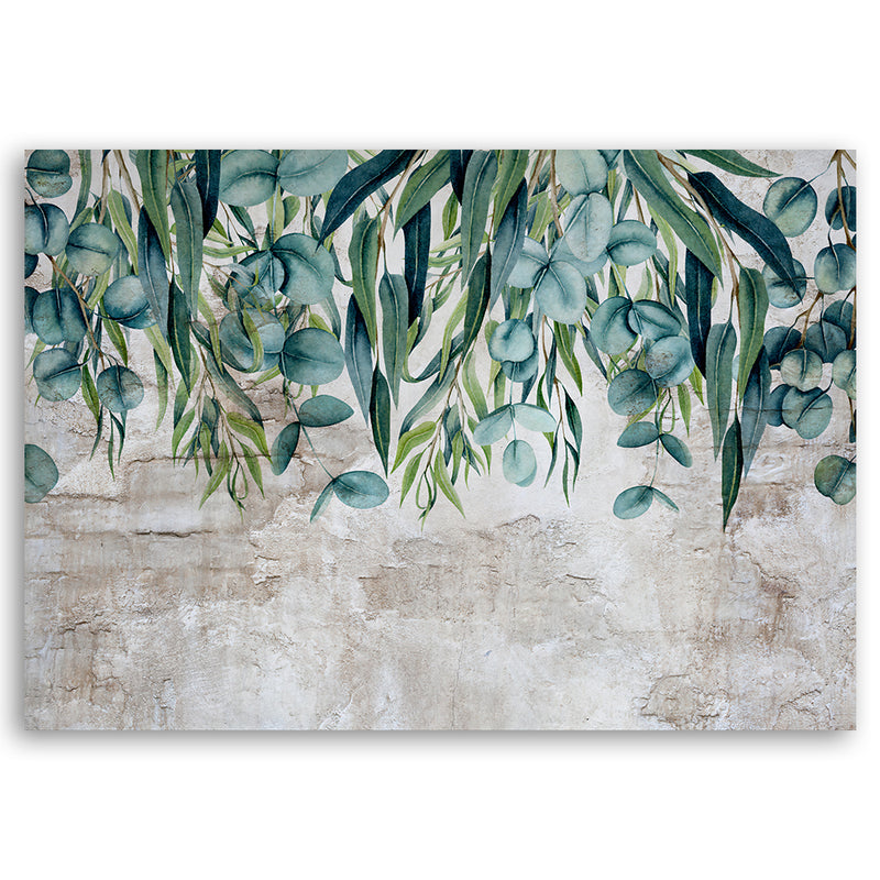 Deco panel print, Green leaves on concrete background