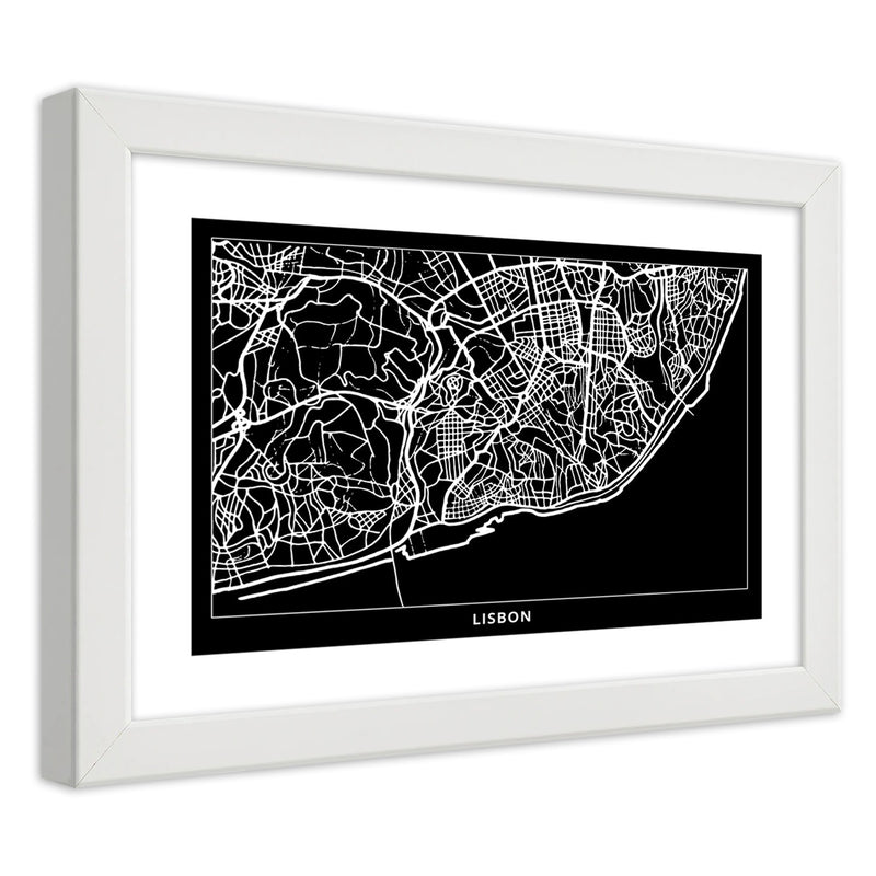 Picture in white frame, City plan lisbon