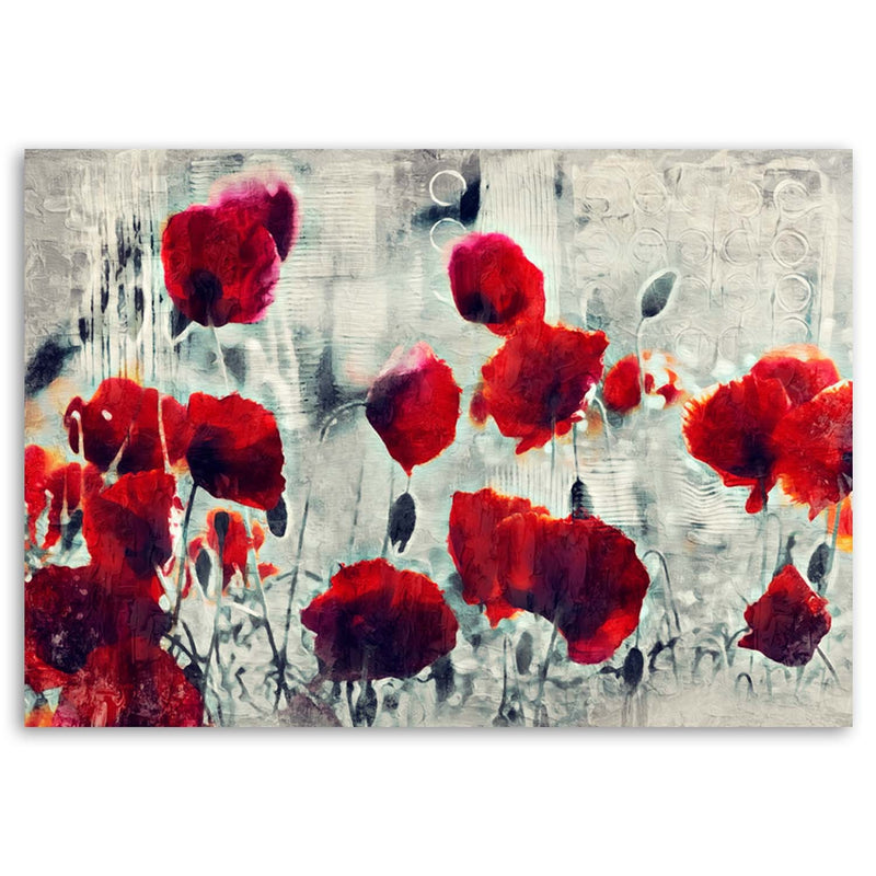 Deco panel print, Painted red poppies on a black and white meadow