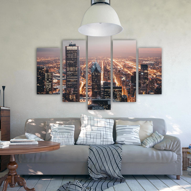 Five piece picture canvas print, Skyscrapers at night