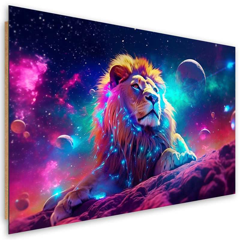 Impresión de panel decorativo, abstracción de león de neón