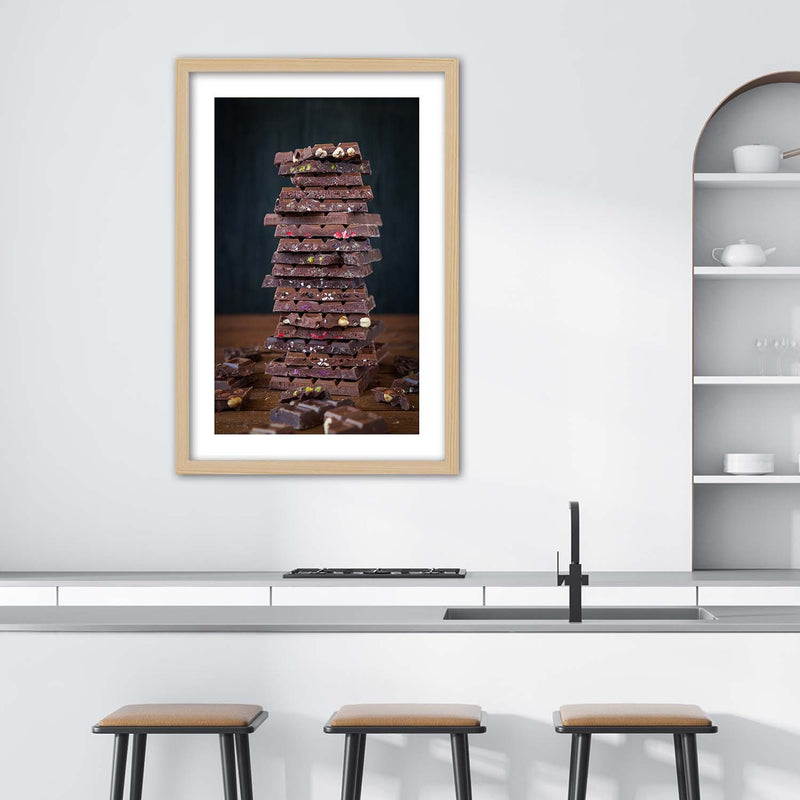 Cuadro en marco natural, Torre de chocolate de postre