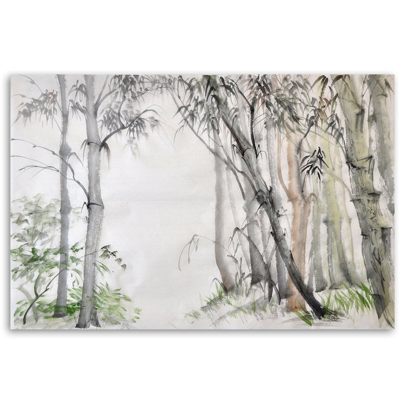 Cuadro, Bosque de árboles grises pintados.