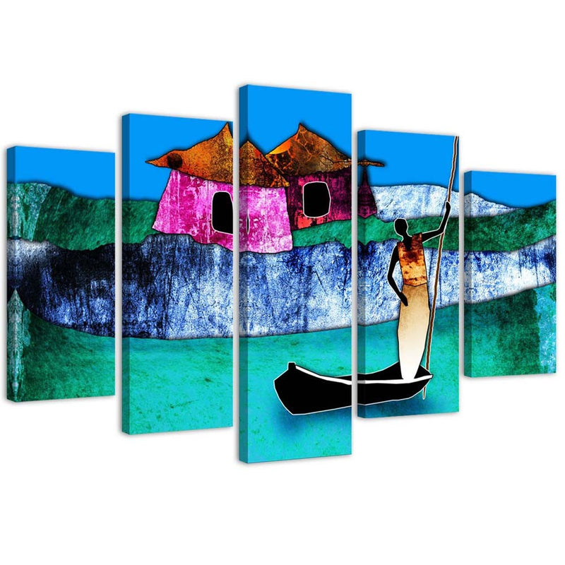 Five piece picture canvas print, Woman in a boat