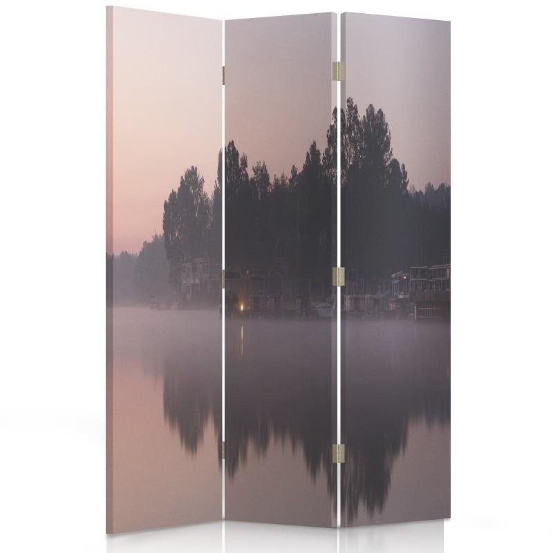 Room divider Double-sided rotatable, Lake in the morning