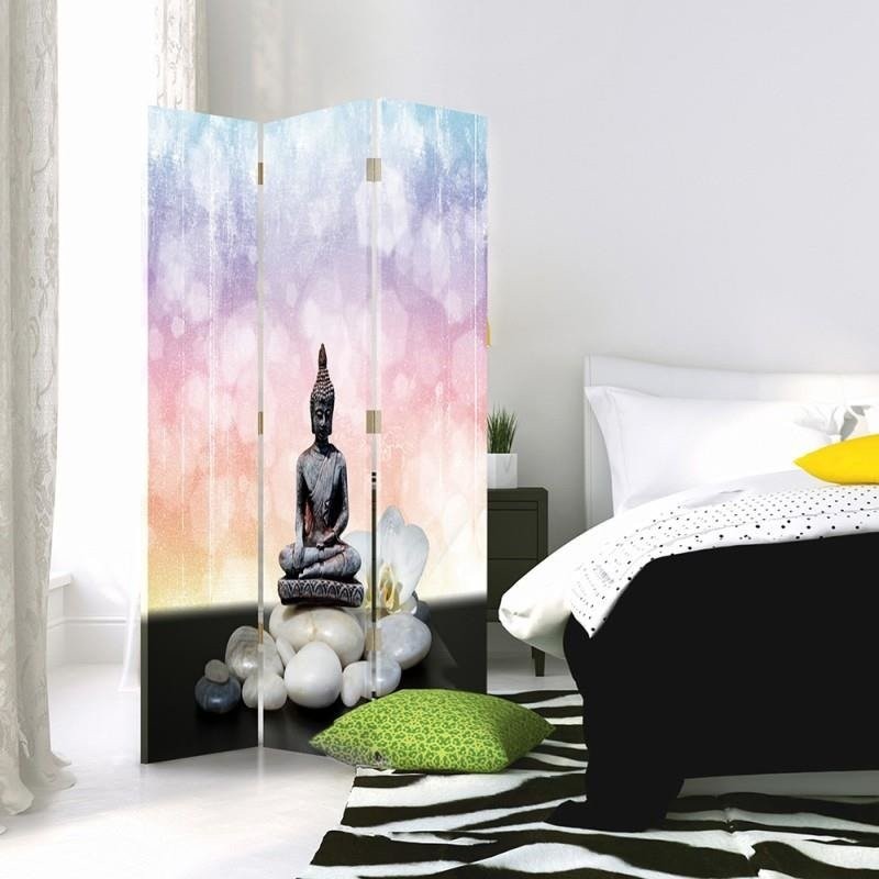 Room divider Double-sided rotatable, Buddha figurine and stones