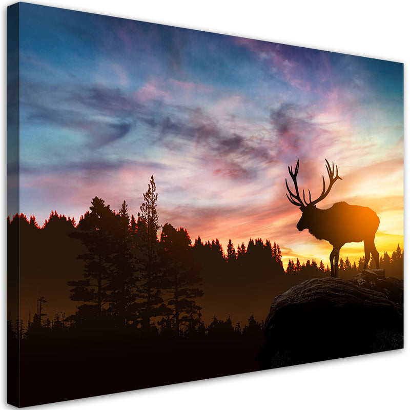 Canvas print, Deer at sunset