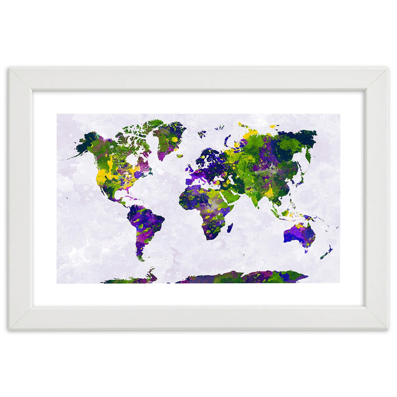 Picture in white frame, Painted world map